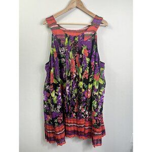 Lane Bryant Womens Sleeveless Dress Size 28 Black Floral High Neck Dress Pleated